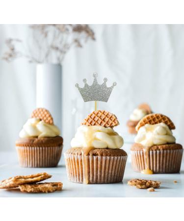 60 Pcs Glittery Crown Cupcake Toppers Royal Crown Fruit Picks Twinkle Party Cupcake Toppers For Birthday Party Wedding Baby Shower Decoration Supply (Silver) - Buy Online on GoSupps.com