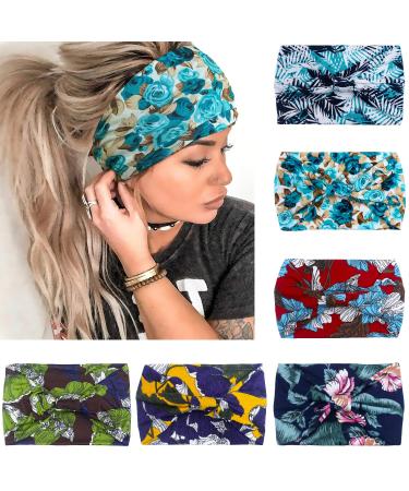 VENUSTE Wide Headbands for Women's Hair Fashion Knotted Head Bands for Adult Women Hair Accessories 6PCS (Floral)