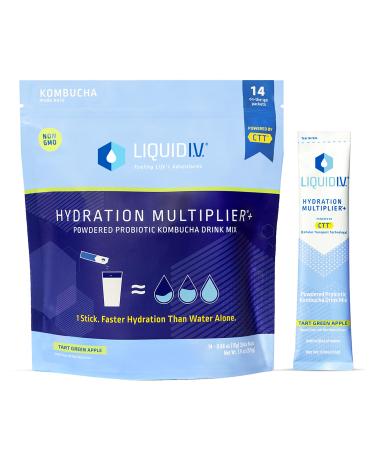 Liquid I.V. Hydration Multiplier+ Powdered Probiotic Kombucha, Hydration Plus Probiotics, On-the-Go Digestive Support - Tart Green Apple - 14 Sticks