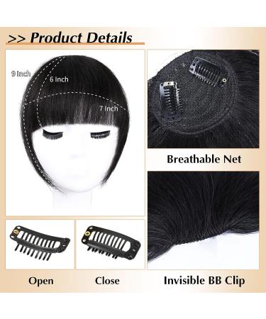 NOOMBY Clip in Bangs 100% Human Hair Thick Bangs with Temples in Natural Black - One Piece Hairpieces for Women - Buy Online on GoSupps.com