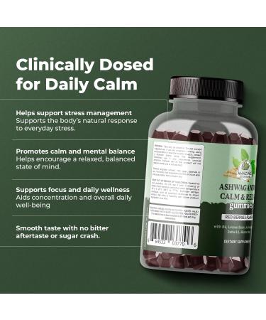 Ashwagandha Calm & Relax Gummies with Vitamin B6 Lemon Balm GABA & L-Glutamine 60 Gummies Red Berries Flavor Improve Sleep Stress Relief & Mood Vegan Gluten-Free Non-GMO - Buy Online on GoSupps.com