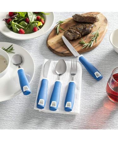 Special Supplies Adaptive Utensils Set - Non-Weighted, Non-Slip Handles for Hand Tremors, Arthritis, Parkinson's or Elderly Use - Stainless Steel Cutlery Set - Blue - Buy Online on GoSupps.com