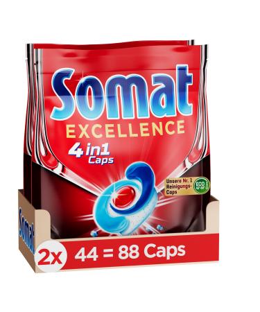 Somat Excellence 4in1 Caps (88 caps) fast-resolution dishwasher tabs somat caps for excellent cleaning & gloss even in the ECO program & at low temperatures 88 pieces (1-pack) 88 caps