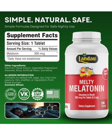 Landau 0.3mg-300 mcg Melty Melatonin for Kids & Adults Easy-to-Take, Fast-Dissolving, Helps You Fall Asleep Faster Kosher, Made in The USA 100 Tablets, Cherry Flavor 100 Count (Pack of 1) - Buy Online on GoSupps.com
