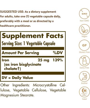 Solgar Gentle Iron 25 mg - 180 Vegetarian Capsules | Boost Energy & Support Health - Buy Online on GoSupps.com