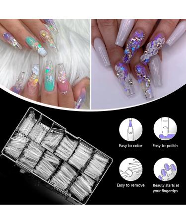 Nail Tips for Gel Nails - Venares 500 Half Cover Tips Set with Glue File Buffer Brush & Coffin Designs - Buy Online on GoSupps.com