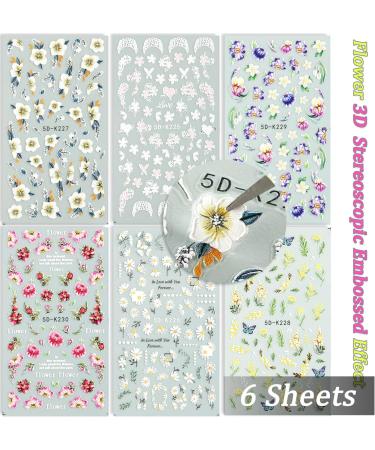5D Embossed Flower Nail Art Stickers - Colorful Spring Summer Decorations for DIY Nails - Buy Online on GoSupps.com