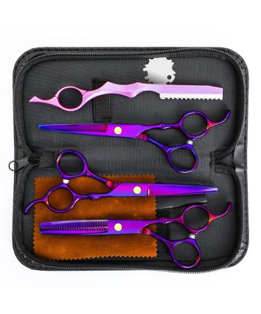 Professional Hair Cutting Scissors Sets Stainless Steel Barber Hairdressing Scissors Multifunctional Salon Thinning Scissors Straight Shears Tools Gifts for Mom Dad Friends (Purple)