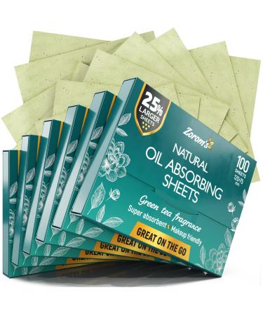 Natural Green Tea Blotting Papers for Oily Skin - 25% Larger Sheets (4.7" x 3") - 600 Oil Blotting Sheets for Face - Makeup Friendly - Easy Dispensing 6 Pack green tea