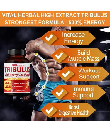 Ultra Tribulus Terrestris & Horny Goat Weed Capsules 9170mg - Maximum Strength Energy Booster with Ashwagandha, Tribulus & Maca Root - 90 Count - Buy Online on GoSupps.com
