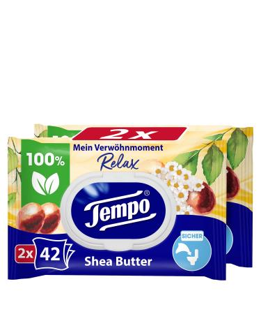 Tempo moist toilet wipes My pampering moment: Avocado and Shea butter duo pack 2x 42 towels 200 g cucumber chamomile shea butter 84 pieces (1 Pack)