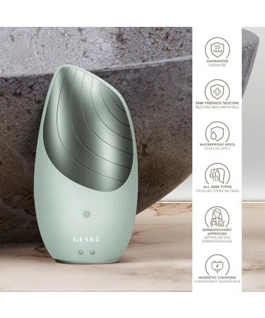 Geske SmartAppguided Sonic Thermo Facial Brush - 6-in-1 Skin Cleaning & Massage Device | Heat Function | Green Electrical Facial Cleaning Brush - Buy Online on GoSupps.com