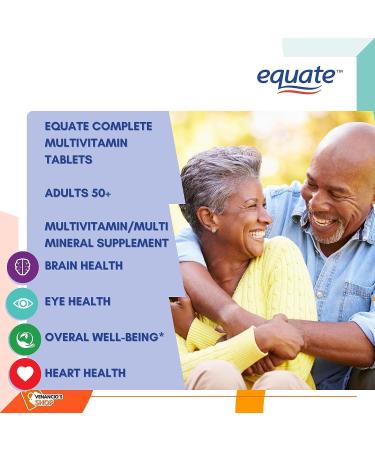 Equate Adult 50+ One Daily Complete Multivitamin with Venancio sFridge Sticker (125 Pills) - Boost Brain Health | Compare to Centrum Silver - Buy Online on GoSupps.com