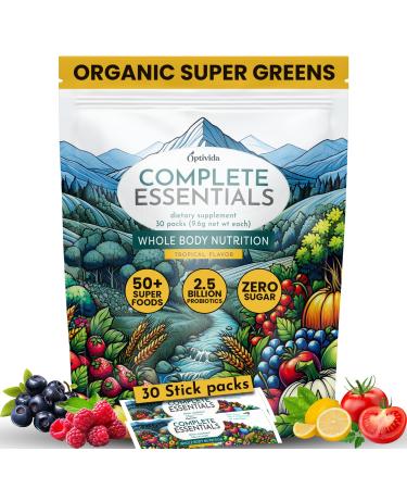 OPTIVIDA Fruits & Veggie Mix Super Greens Powder Packets (30 Days)- 50+ Superfood Green Juice Powder & Greens Supplements W/Probiotic, Antioxident, Digestive Enzymes & Adaptagen Blends for Gut Health 30 Servings (Pack of 30)