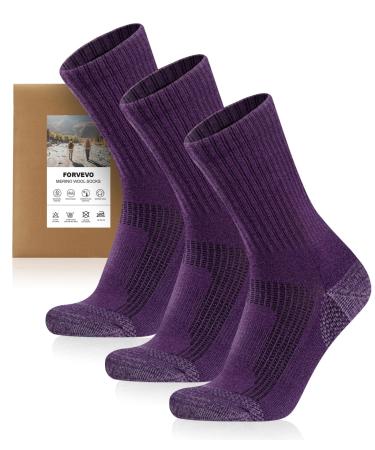 Forvo merino hiking socks men women 3 pairs 60% wool socks men up thermal winter socks sports socks for trekking outdoor 39-42 purple