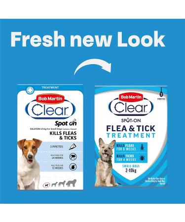 Bob Martin Clear Spot On Flea & Tick Treatment for Small Dogs 2-10kg - 3 Pipettes - Buy Online on GoSupps.com