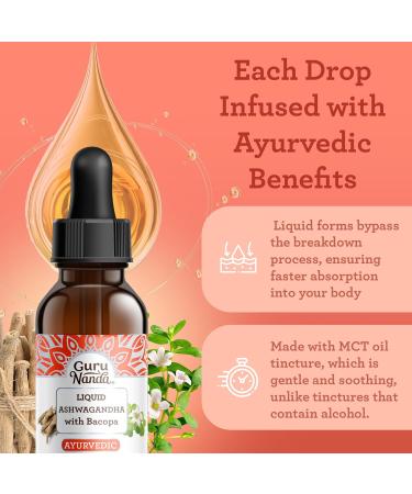 GuruNanda Liquid Ashwagandha with Bacopa (1 Fl Oz) - Natural Dietary Supplement- Liquid Extract Drops - for Men & Women- Vegan & Alcohol-Free - Aids in Immune Focus & Relaxation Support - Buy Online on GoSupps.com
