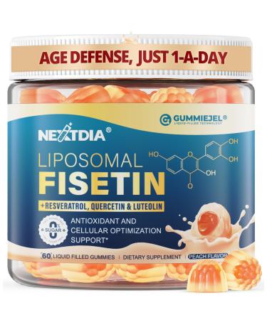 Liposomal Fisetin 200mg & Resveratrol Complex 500mg Liquid Gummies - Longevity & Cell Renewal Support - 98% High Purity Fisetin,Trans-Resveratrol Quercetin Luteolin with Vitamins C & E, 1-A-Day, 60Cts 60 Count (Pack of 1)