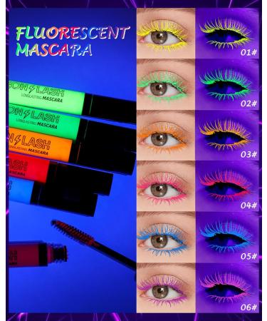 UV Glow Colored Mascara Volume And Length-6Pcs Green Yellow Orange Pink Blue Purple Neon Mascara Waterproof Smudgeproof Long Lasting Non Clumping Mascara Fluorescent Glow in Dark Party Supplies-Set Set-6pcs - Buy Online on GoSupps.com