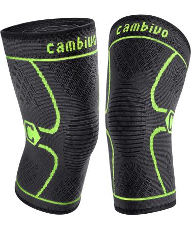 CAMBIVO 2 Pack Knee Brace, Knee Compression Sleeve for Men and Women, Knee Support for Running, Workout, Gym, Hiking, Sports (Green,Large)