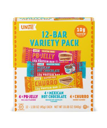 UNiTE Food Protein Bar Variety Pack, 10g Protein, Soy and Gluten Free, Real Almond Butter and Peanut Butter, Only 200 Calories per Bar and Proudly Women Owned - 1.59 Oz Bars (12 Pack)