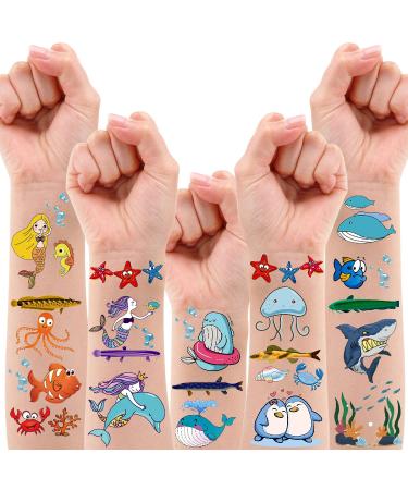 200 PCS Ocean Theme Temporary Tattoos for Kids  Beach Pool Under Sea Decorations Birthday Party Supplies Favors  Fake Tattoos Stickers With Mermaid Shark Tropical Fish Whale for Boys and Girls