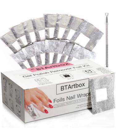 Gel Nail Polish Remover - Gel Polish Remover Wraps BTArtbox Nail Foil Wraps 200Pcs Soak Off Gel Remover with 1 Pcs Cuticle Pusher for Removing Nail Polish at Home A-200pcs Nail Foil Wraps + 1pcs Cuticle Pusher