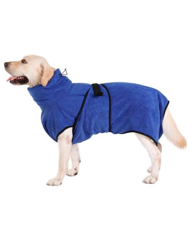 Pettom dog bathrobe microfiber dog towel quickly drying microfiber towel super absorbent comfortable and with adjustable straps for pets dogs and cats navy blue (l) l blue