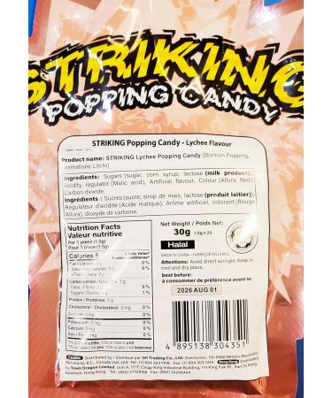 STRIKING Lychee Popping Candy (Pop Rock) - 20 Pouches per Pack (2 Packs) - Buy Online on GoSupps.com