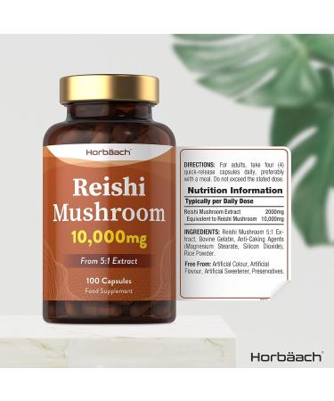 Reishi Mushroom Capsules 10,000mg - 100 High Strength Powder Capsules | Horbaach - Buy Online on GoSupps.com