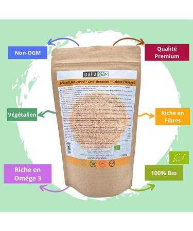 Dalia - Organic Golden Flax Seeds 500g | Rich in Omega 3 Fibers and Mineral Salts | Premium Organic Quality | 100% Organic - Vegan - Gluten Free - Buy Online on GoSupps.com