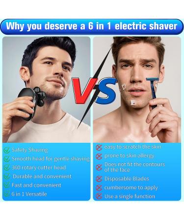 6-in-1 Men's Electric Head Shaver | Cordless Bald Shaver for Men | Waterproof Rotary Grooming Kit with Nose Hair Trimmer | HR-Shaver-BY06 - Buy Online on GoSupps.com