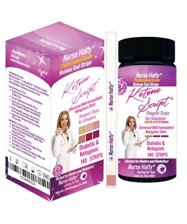 Nurse Hatty 140ct. Ketone Test Strips for Universal Well Formulated Ketogenic Diets (WFKD). - URS-1K - Ketone Script - Extra Long Strips