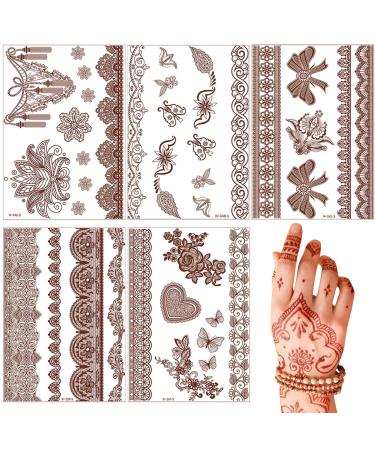 Henna Tattoo Henna Brown Temporary Tattoo Stickers Brown Lace Fake Tattoo Flower Waterproof Body Sticker for Women Party Festivals Decorations Favor Party Supplies