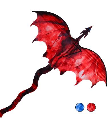JEKOSEN Fiery Dragon 54" Huge Kite for Kids and Adults Easy to Fly Single Line String with 160" Tail for Beach Trip Park Family Outdoor Games and Activities