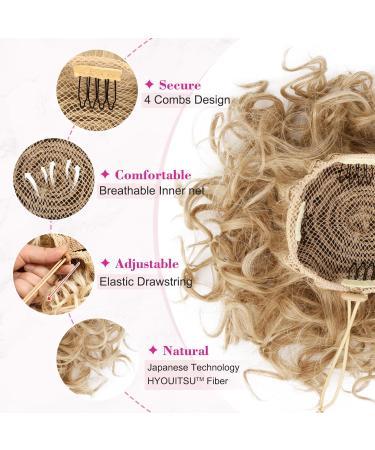 REECHO Messy Bun Hair Piece - Large Curly Wave Updo Hairpiece for Women in Dark Golden Blonde - Buy Online on GoSupps.com