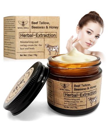 1PC Beef Tallow Beeswax and Honey Grass-Fed Organic Face Cream with Honey & Olive Oil Beef Tallow for Skin Beeswax for Skin Care Intensive Hydration & Nourishment