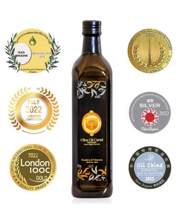 Olive Oil Cartel Premium Moroccan Extra Virgin Olive Oil - 25.4 FL Oz - High Polyphenol Gold Award Winner - Low Acidity - Unblended Single Source Family Farm EVOO - Cooking Gift - Picholine Marocaine - Buy Online on GoSupps.com