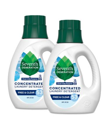 Seventh Generation Concentrated Laundry Detergent, Free & Clear Unscented, 40 Oz, Pack of 2 (106 Loads)