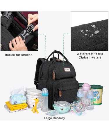 SndMor Waterproof Baby Diaper Bag Backpack - Large Unisex Design with Diaper Station & Changing Pad (Stylish Black) - Buy Online on GoSupps.com