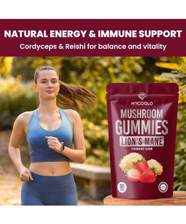 10-in-1 Mushroom Gummies for Focus & Energy | Lion's Mane Reishi Turkey Tail & Functional Mushrooms | Brain Supplement for Memory & Immune Support | Strawberry Flavor Gluten-Free (90 Count) Mushroom Strawberry Gummies - Buy Online on GoSupps.com