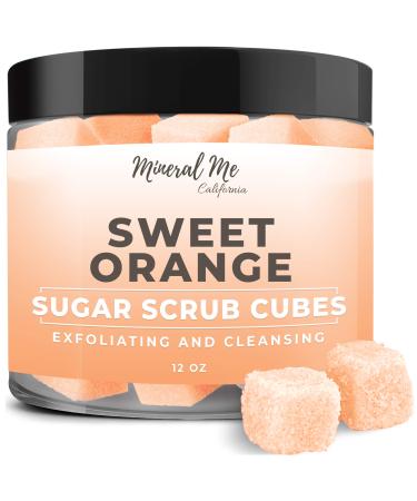 Body Scrub Exfoliator - 12oz SWEET ORANGE Sugar scrub cubes w/Mango Butter & Shea butter- Ultra Hydrating & Moisturizing - Natural & Organic for all body exfoliation- For hands arms legs elbow foot