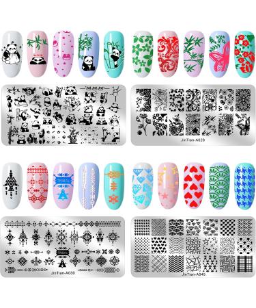 JSRQT Nail Art Stamping Plates Set - 6 Mixed Pattern Stencils for DIY Manicure | Sweet Panda Floral & Leaf Designs - Buy Online on GoSupps.com