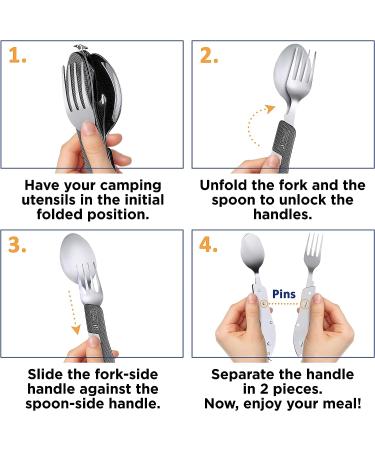 Orblue 4-in-1 Camping Utensils 2-Pack - Stainless Steel Spoon, Fork, Knife & Bottle Opener Combo Set for Travel - Blue Ultramarine Blue - Buy Online on GoSupps.com
