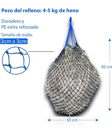 4x Heunetz Horses Feeding Nets - Extra Tightly Mesh for Improved Digestion | Includes 4 Free Carabiners | 4.5 kg Capacity | Dark Blue - Buy Online on GoSupps.com
