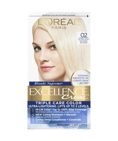 L'Oreal Paris Excellence Creme Permanent Triple Care Hair Color  02 Extra Light Natural Blonde  Gray Coverage For Up to 8 Weeks  All Hair Types  Pack of 1 1 Count (Pack of 1) 02 Extra Light Natural Blonde