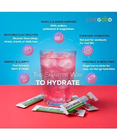 LiveGood Hydration Amplifier Watermelon Electrolyte Powder with Minerals for Hydration Energy Mental Focus and Muscle Support Oral Rehydration Therapy Drink Mix for Daily Performance (Stick Packs) - Buy Online on GoSupps.com