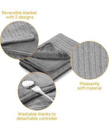 Medisana HB 680 Cuddly Heating Ceiling - Washable Soft Blanket with Automatic Switch-Off 3 Temperature Levels Gray Knitting Pattern | Buy Online - Buy Online on GoSupps.com