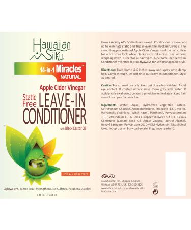 Hawaiian Silky Apple Cider Vinegar Leave-in Conditioner 8 fl oz - Static-Free Hair Care with Black Castor Oil for Growth - Natural Treatment for All Hair Types Including Color-Treated - Buy Online on GoSupps.com