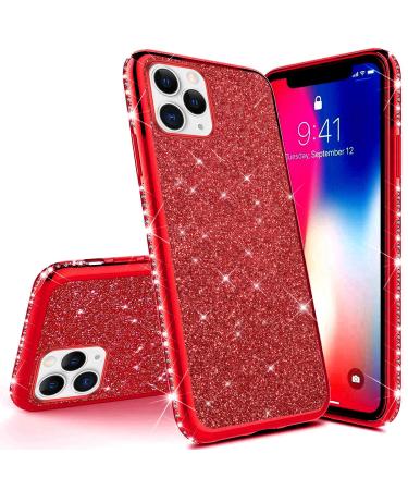 Surakey compatible with iPhone 12/iPhone 12 Pro case blinish glossy glitter shell. Diamond mobile phone case Transparent TPU silicone protection cell phone case Case protective cover for iPhone 12/12 Pro red